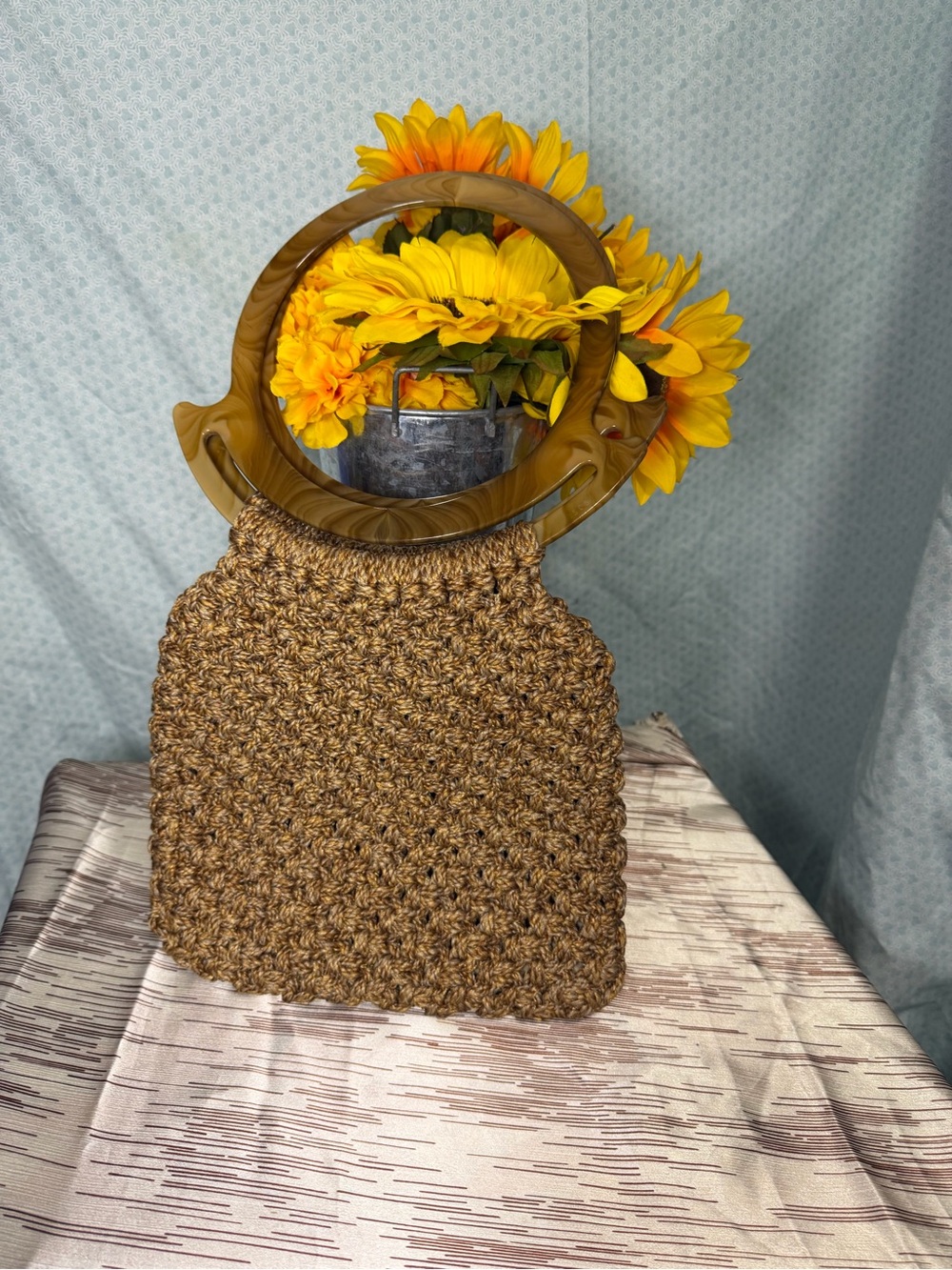 Vintage Macrame Woven Purse with Plastic Handle 60s/70s Retro